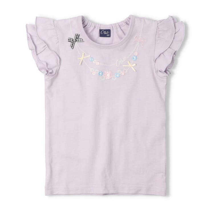 ラベンダー | ネックレス刺繍フリル袖Ｔシャツ | こどもの森e-shop