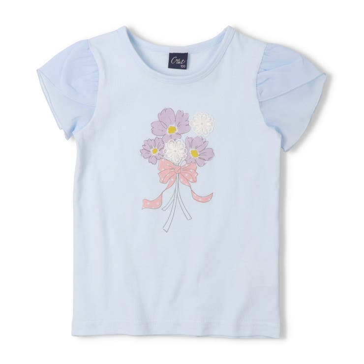 サックス | お花モチーフ袖シフォンＴシャツ | こどもの森e-shop