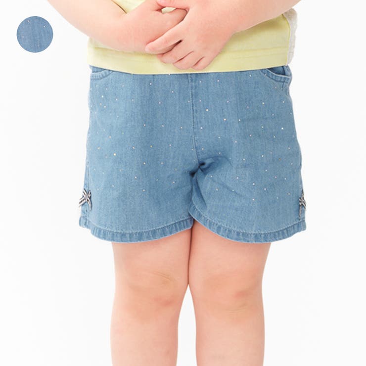 リボン付ラインストーンデニムショートパンツ | こどもの森e-shop | 詳細画像1 