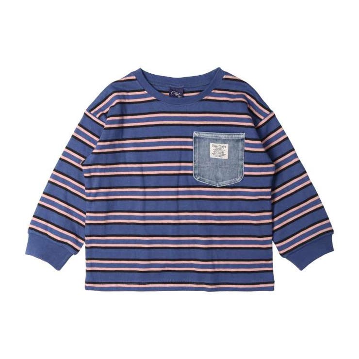 いいスタイル 接結ボーダー胸ポケット付き長袖Tシャツ ロンT 80cm～130cm[品番 トップス