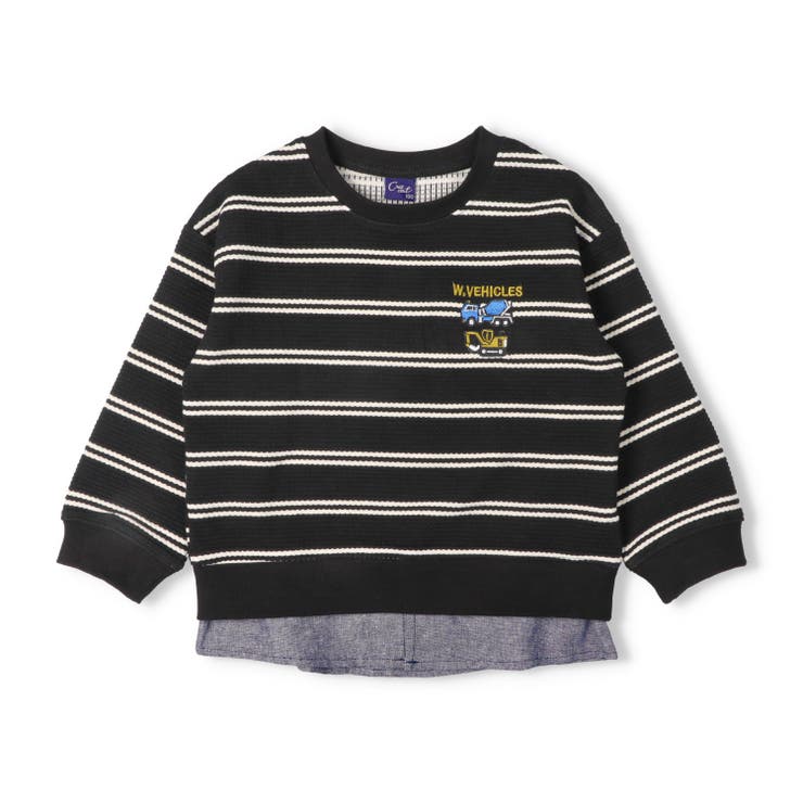 ブラック | 働く車刺繍ボーダートレーナー | こどもの森e-shop