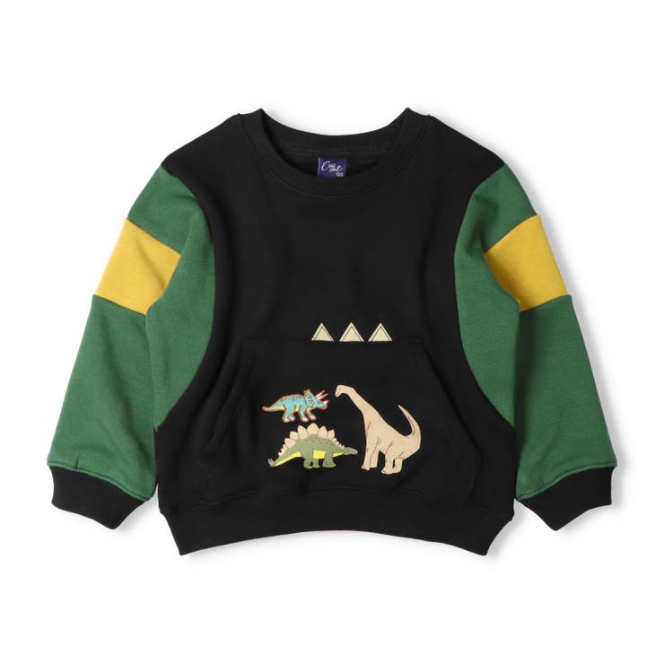 ブラック | 恐竜プリント切替裏起毛トレーナー | こどもの森e-shop
