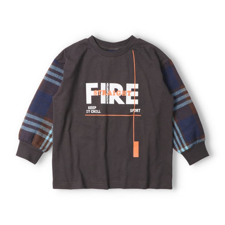 スミブラック | 袖チェック柄長袖Ｔシャツ | こどもの森e-shop