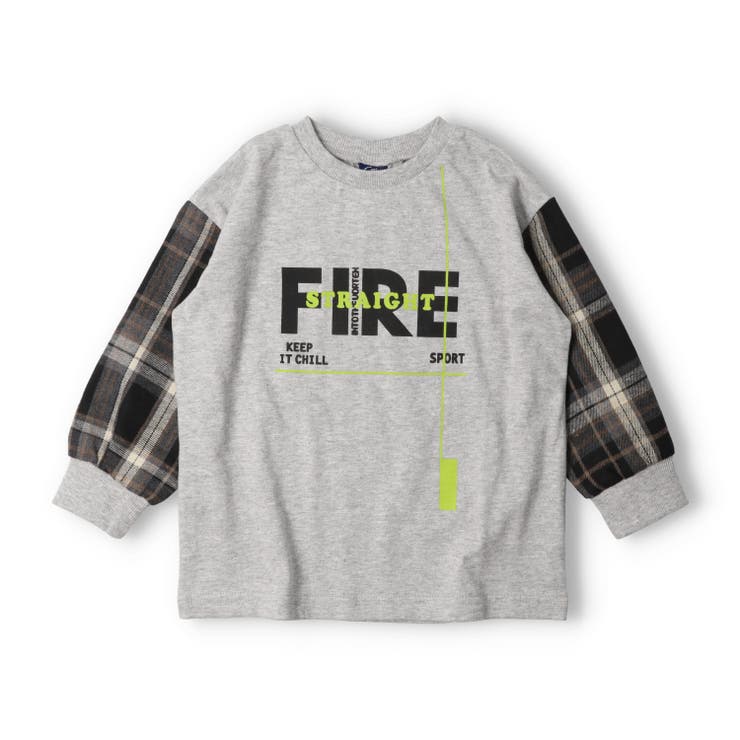 グレー | 袖チェック柄長袖Ｔシャツ | こどもの森e-shop