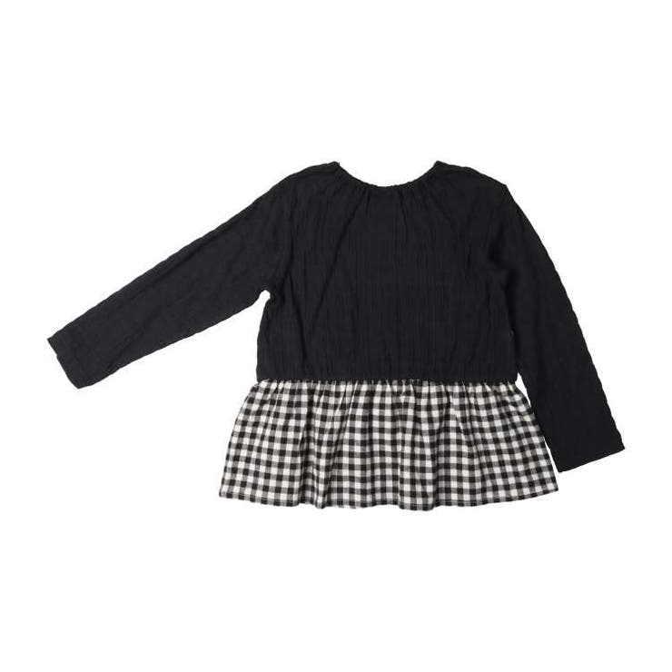 【子供服】crescent(クレセント)リボン付チェック・花柄切替長袖Tシャツ・ロンT80cm～140cmN62802
