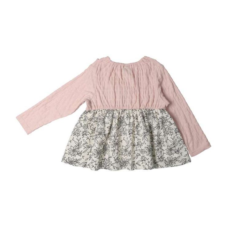 【子供服】crescent(クレセント)リボン付チェック・花柄切替長袖Tシャツ・ロンT80cm～140cmN62802