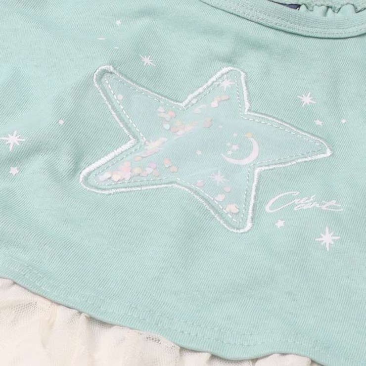 crescent キラキラビーズ入り星アップリケチュール切替Tシャツ