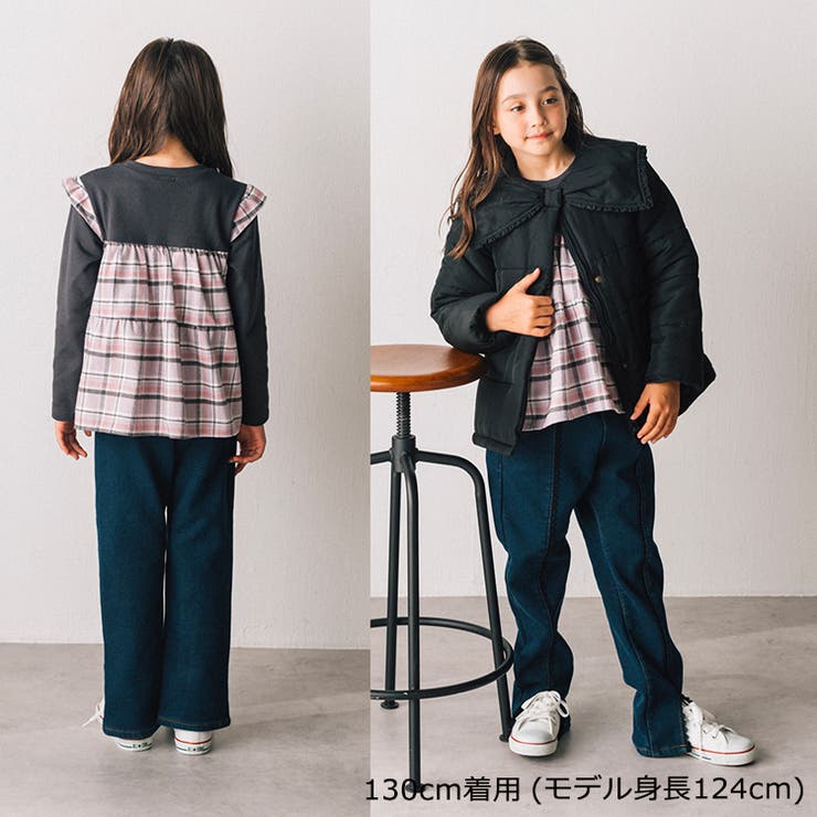 子供服crescent(クレセント)レース・お花刺繍裏ベロアデニムパンツ80cm～130cmN6300