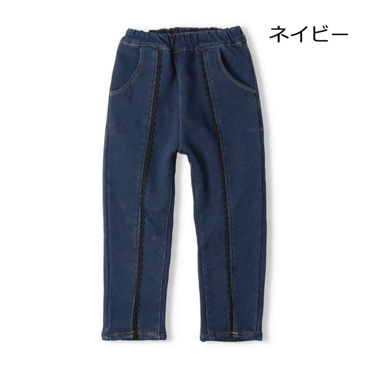 子供服crescent(クレセント)レース・お花刺繍裏ベロアデニムパンツ80cm～130cmN6300