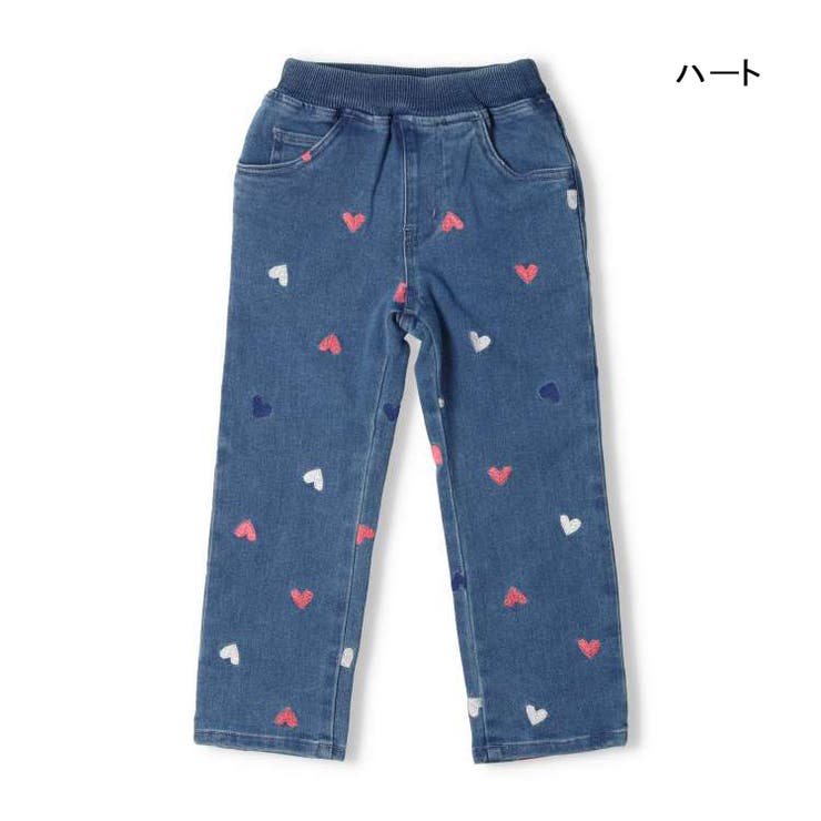 花・ハート総柄刺繍ストレッチデニムパンツ 80cm～130cm N63011
