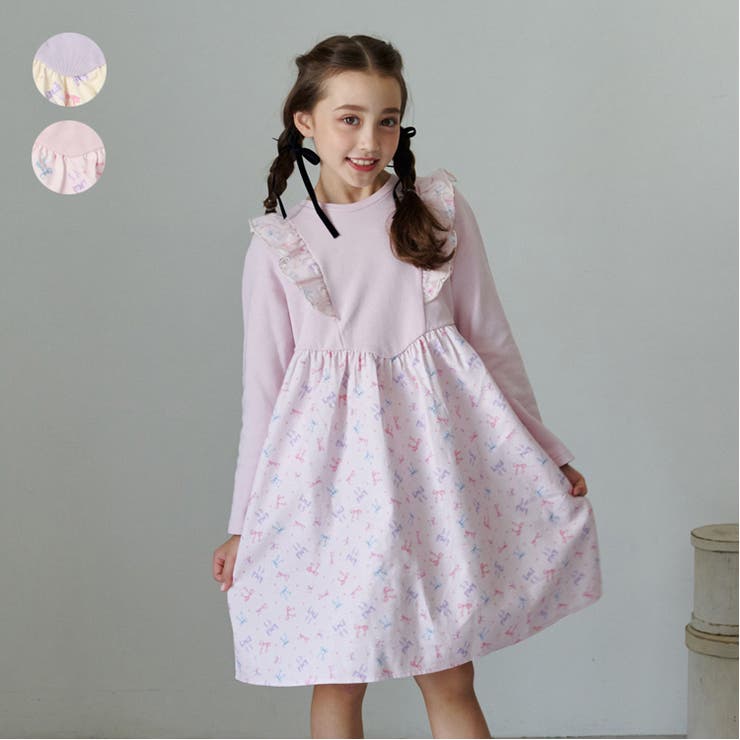 リボン柄切替長袖ワンピース | こどもの森e-shop | 詳細画像1