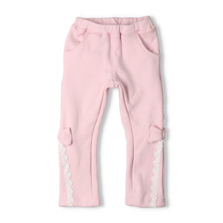 ピンク | レースリボン付き爆温裏起毛長パンツ | こどもの森e-shop
