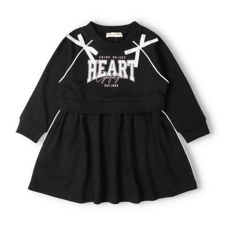 ブラック | ロゴプリント切替裏毛ワンピース | こどもの森e-shop