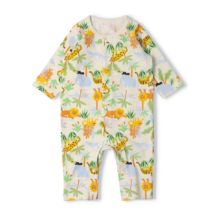 ホワイト | 動物総柄長袖ロンパース | こどもの森e-shop