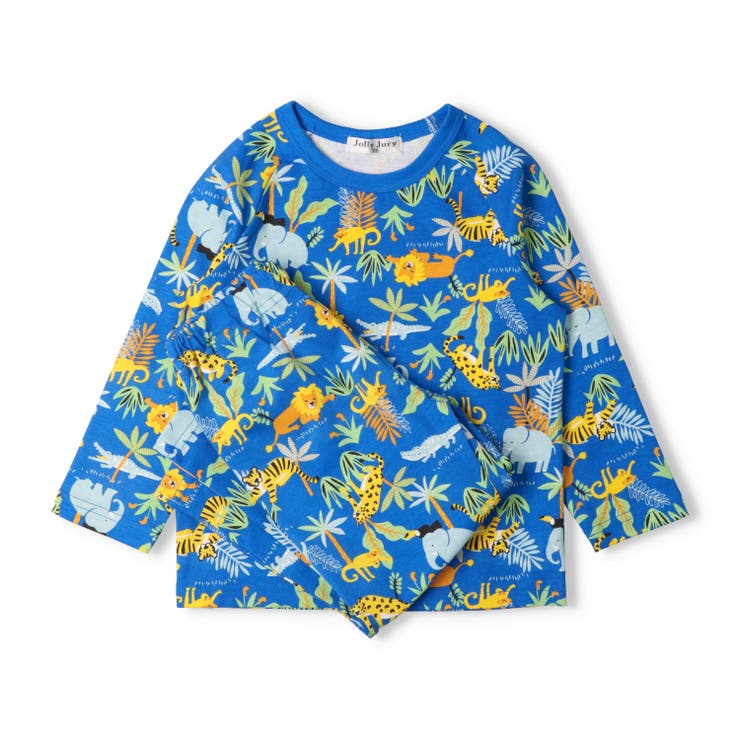 ブルー | 動物総柄長袖パジャマ | こどもの森e-shop