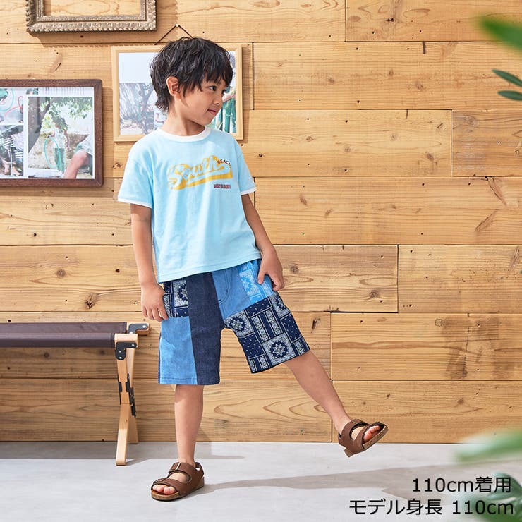 子供服DaddyOhDaddy(ダディオダディ)バンダナ柄切替デニムハーフパンツ90cm～130cmV3511