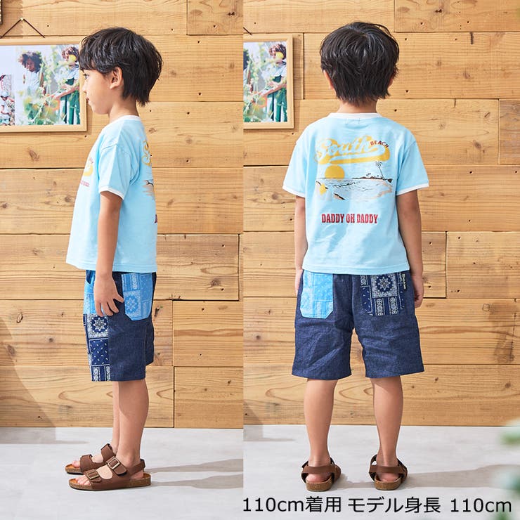 子供服DaddyOhDaddy(ダディオダディ)バンダナ柄切替デニムハーフパンツ90cm～130cmV3511