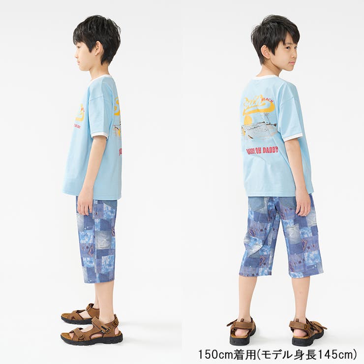 子供服DaddyOhDaddy(ダディオダディ)デニムパッチワーク風プリントハーフパンツ140cm～160cmV3512