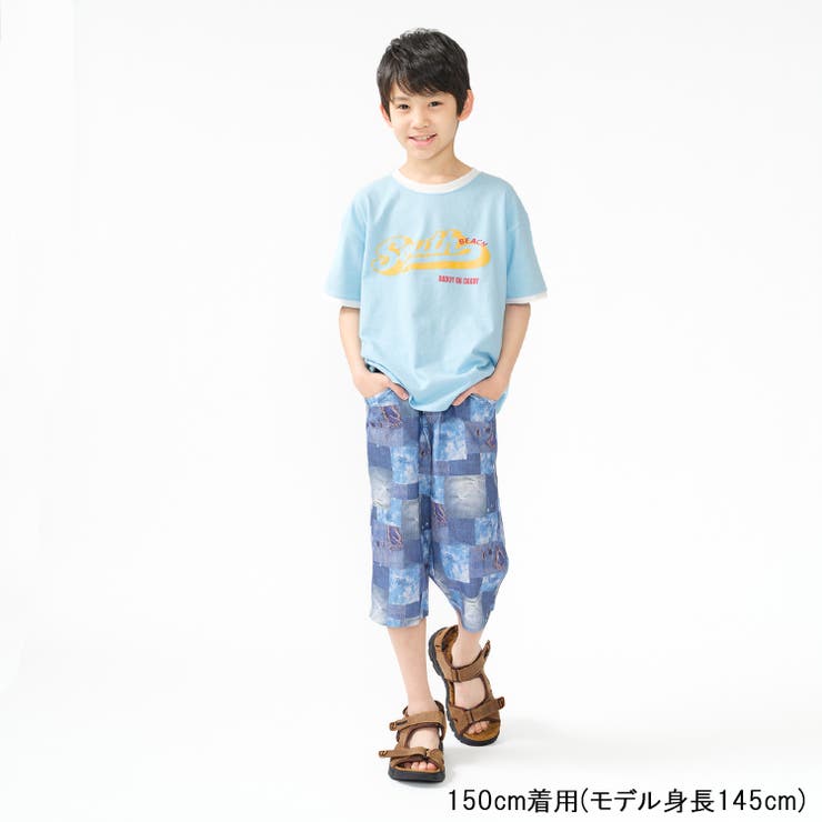 子供服DaddyOhDaddy(ダディオダディ)デニムパッチワーク風プリントハーフパンツ140cm～160cmV3512