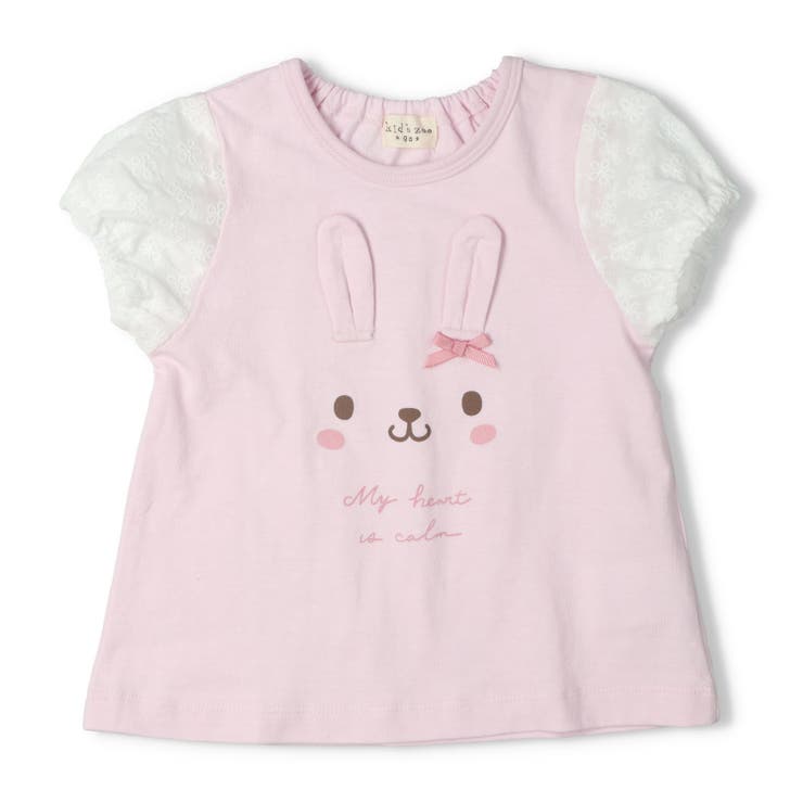 ピンク | ねこ・うさぎデザイン袖レース半袖Ｔシャツ | こどもの森e-shop