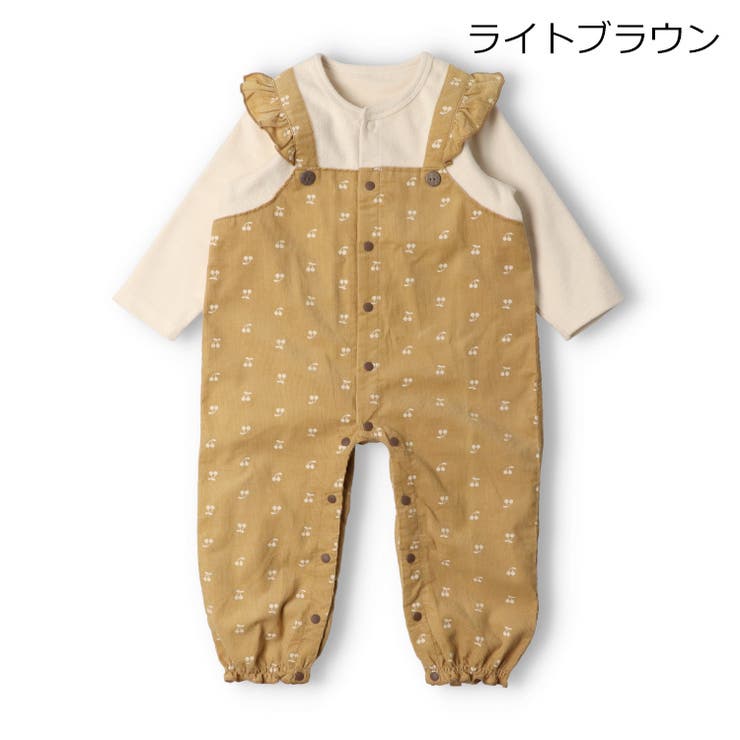 ライトブラウン | さくらんぼ柄シャツコールサロペ風ロンパース | こどもの森e-shop
