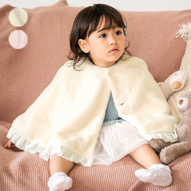 【 大感謝セール】 kids jacket girl ポンチョ キッズ 白 ファー 子供 子供 の ファッション