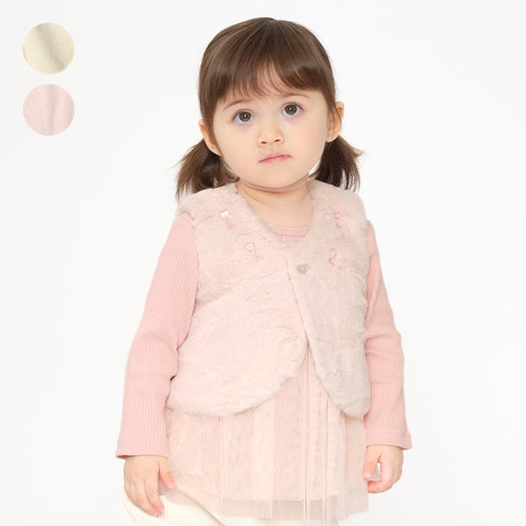 リボン付きフェイクファーベスト 80cm，90cm W62210 | こどもの森e-shop | 詳細画像1 