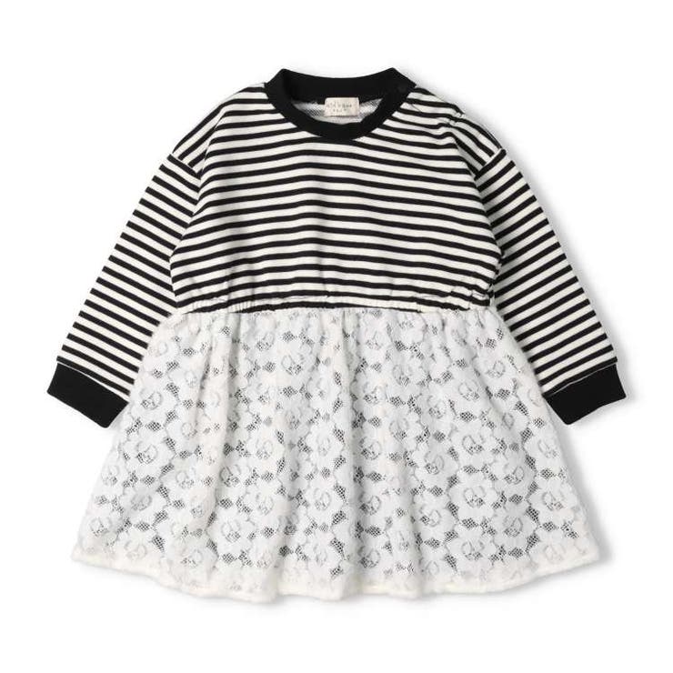 レースドッキングボーダー 無地裏毛ワンピース 80cm～130cm | こどもの森e-shop | 詳細画像2 