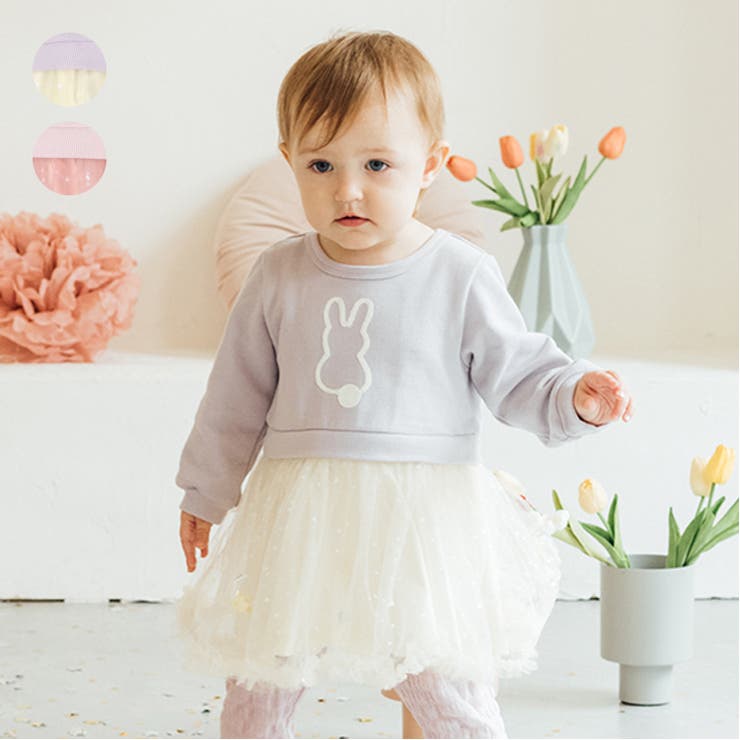 キラキラハート柄チュールスカート裏毛ワンピース | こどもの森e-shop | 詳細画像1 