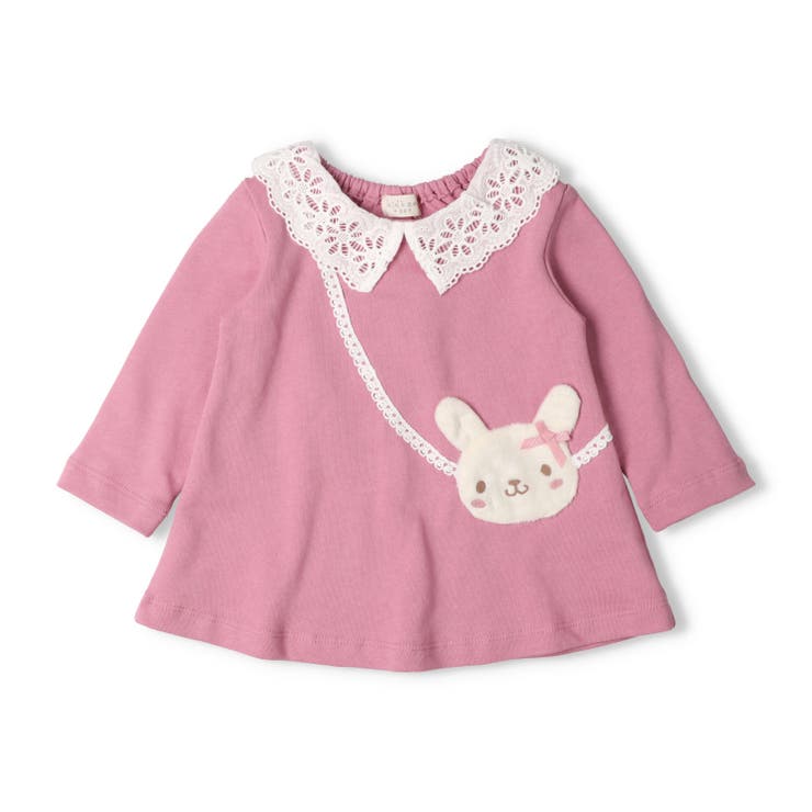 ピンク | レース衿パンダ・うさぎポシェット裏毛トレーナー | こどもの森e-shop