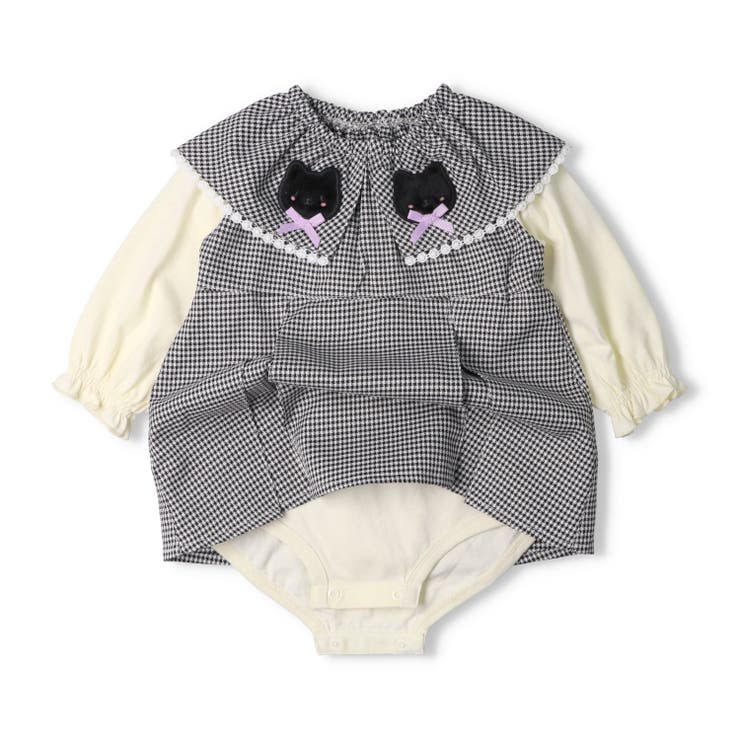 ねこ・うさぎ衿付き千鳥格子柄ロンパース | こどもの森e-shop | 詳細画像3 