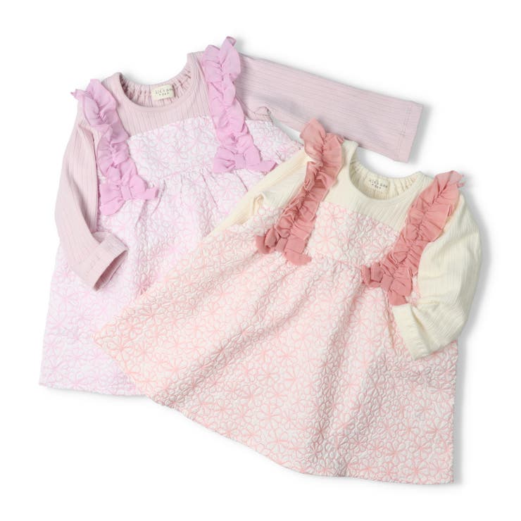 子供服kid´szoo(キッズズー)花柄重ね着風チュニックTシャツ80cm，90cmW6480