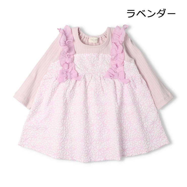 子供服kid´szoo(キッズズー)花柄重ね着風チュニックTシャツ80cm，90cmW6480
