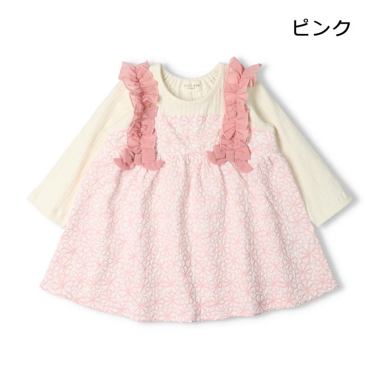 子供服kid´szoo(キッズズー)花柄重ね着風チュニックTシャツ80cm，90cmW6480
