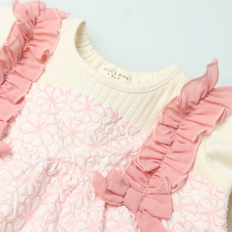 子供服kid´szoo(キッズズー)花柄重ね着風チュニックTシャツ80cm，90cmW6480