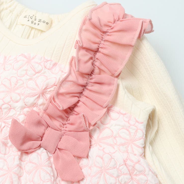 子供服kid´szoo(キッズズー)花柄重ね着風チュニックTシャツ80cm，90cmW6480