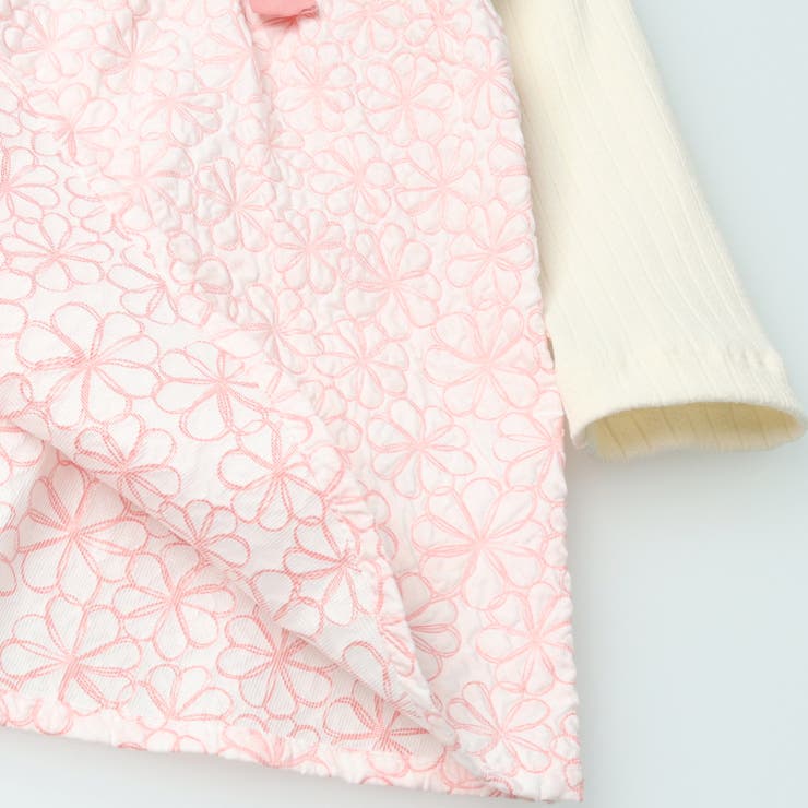 子供服kid´szoo(キッズズー)花柄重ね着風チュニックTシャツ80cm，90cmW6480