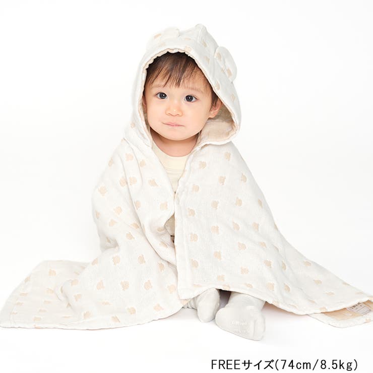 【子供服】kid´szoo(キッズズー)耳付き総柄ふんわりガーゼバスポンチョ・マントW97801