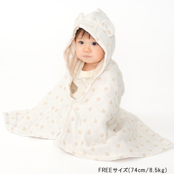 【子供服】kid´szoo(キッズズー)耳付き総柄ふんわりガーゼバスポンチョ・マントW97801