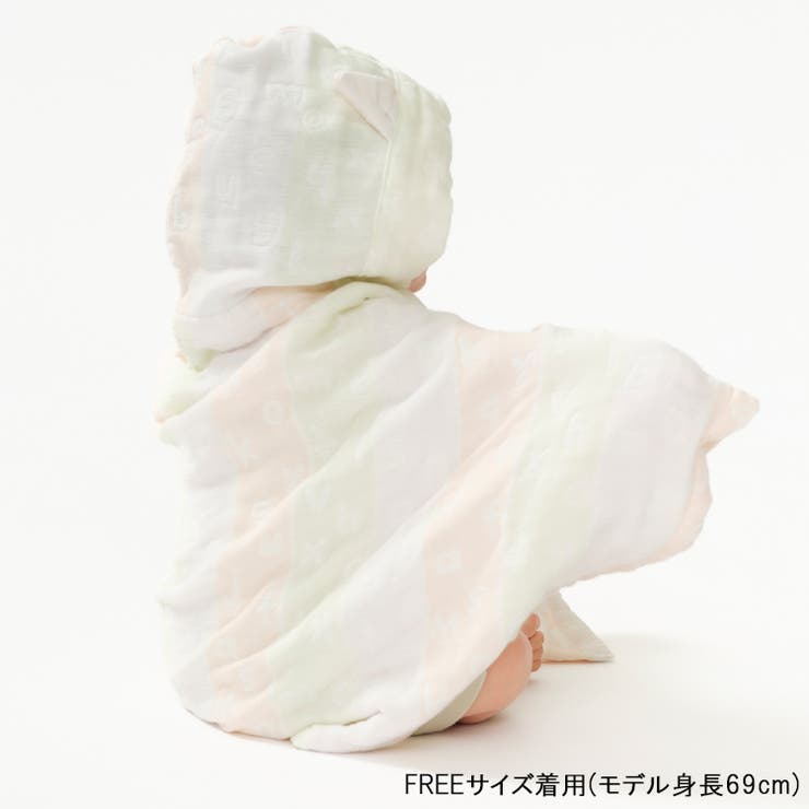 【子供服】kid´szoo(キッズズー)耳付き総柄ふんわりガーゼバスポンチョ・マントW97801