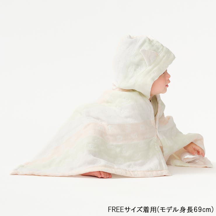 【子供服】kid´szoo(キッズズー)耳付き総柄ふんわりガーゼバスポンチョ・マントW97801