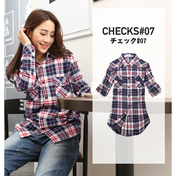 チェック シャツ ロングシャツ レディース 大きいサイズ チェックネルシャツ | MATCH麻吉 | 詳細画像7 