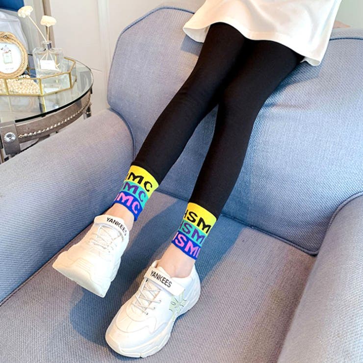 子供服 キッズ 02英字ロゴ くるぶし丈 アンクル丈 ストレッチ スパッツ スポーツ タイツ ダンス リブ切り替え レギパン レギンス レギンスパンツ  女の子 【人気急上昇】 レギンス