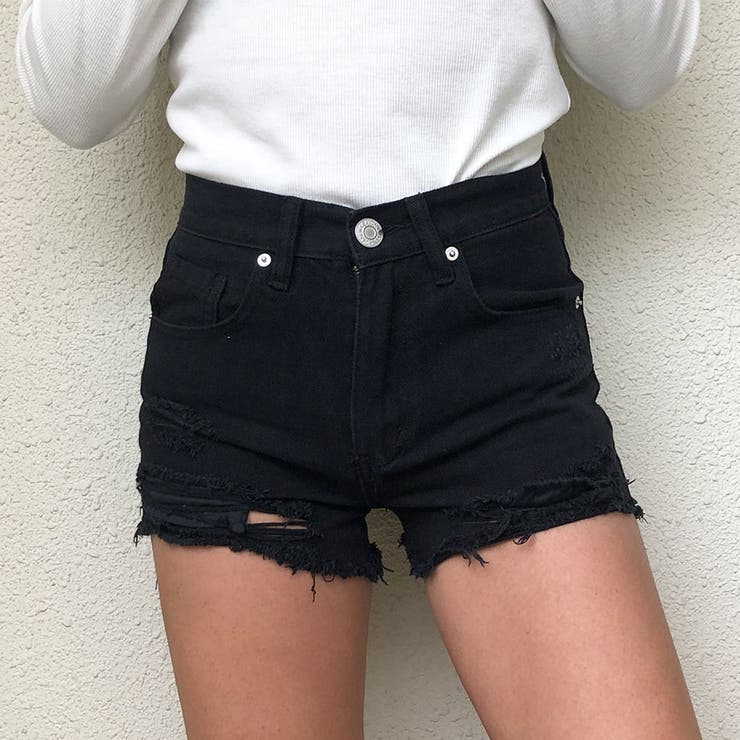 ブラック | クラッシュデニムショートＰＴ | me Jane