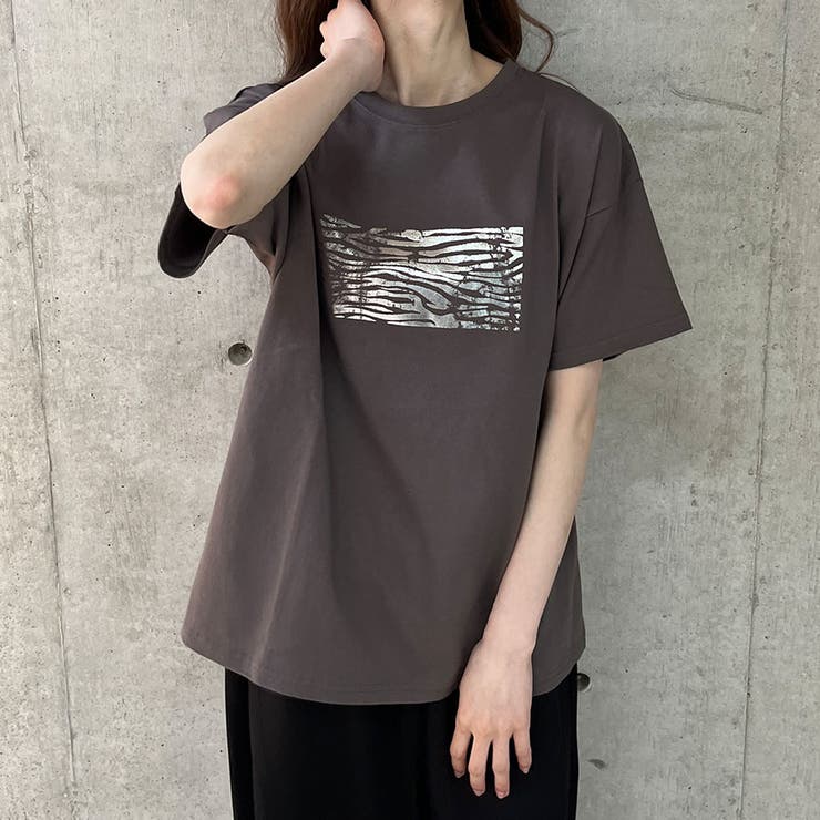 オーバーサイズヴィンテージ風箔プリントTシャツ[品番