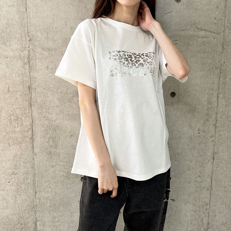 オーバーサイズヴィンテージ風箔プリントTシャツ[品番