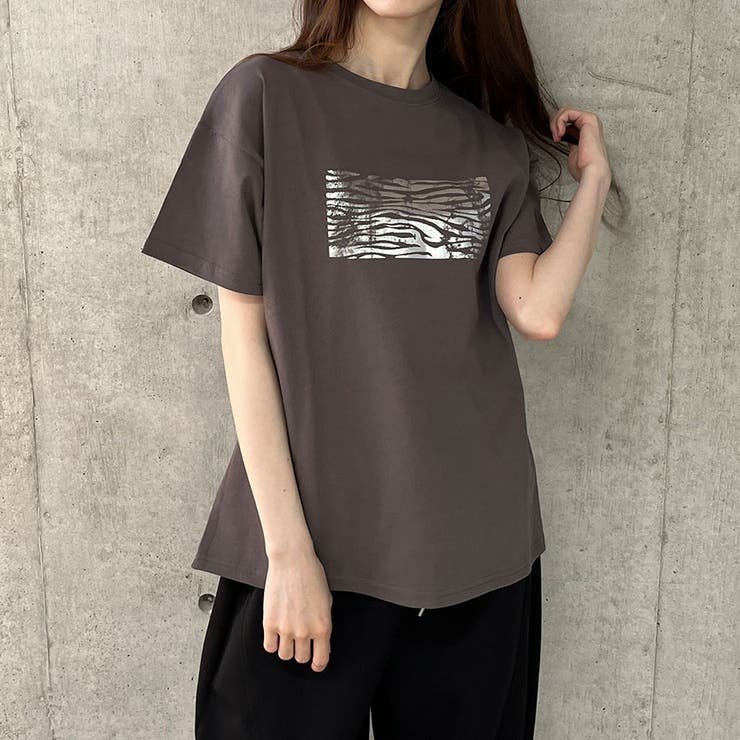 オーバーサイズヴィンテージ風箔プリントTシャツ[品番 オーバーサイズヴィンテージ風箔プリントTシャツ[品番