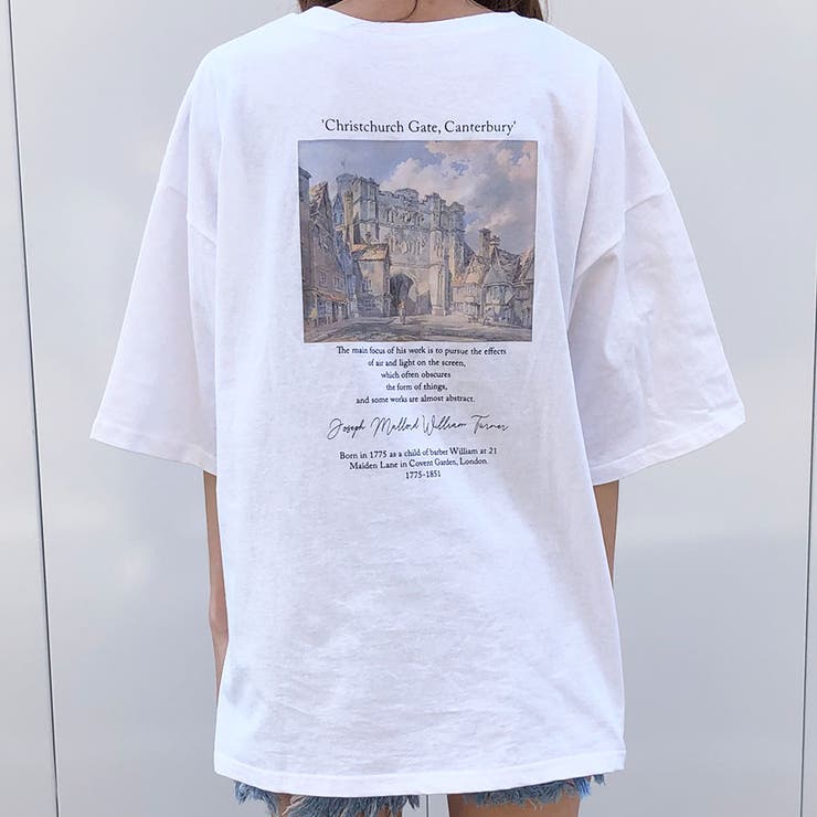 絵画風バックフォトプリントビッグTシャツ[品番：MJNW0000785]｜me