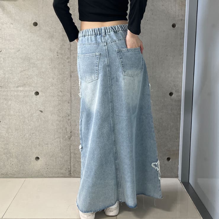 H アッシュ　リメイクデニムパッチワークスカート つぎはぎパッチワーク風リメイク❤デニム ティアードスカートの