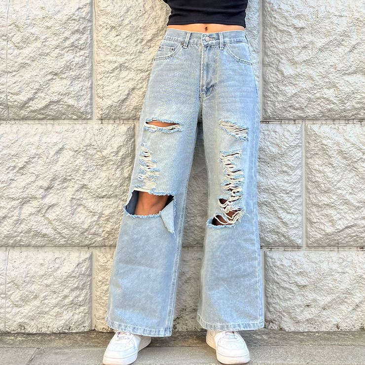 ダメージストレートデニムパンツ[品番：MJNW0002021]｜me Jane